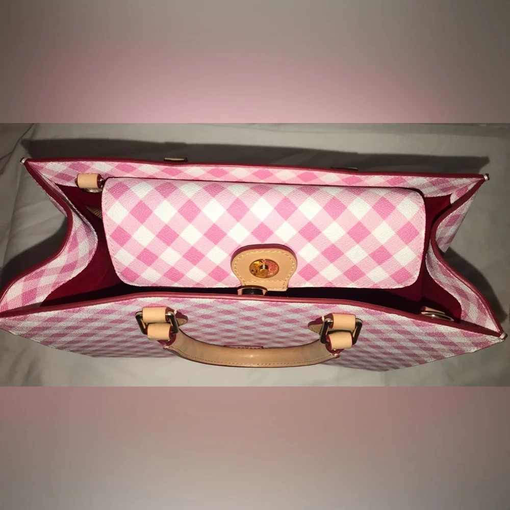 Dooney & Bourke Gingham II Janine Pink and White satchel Crossbody Bag - Picture 2 of 11